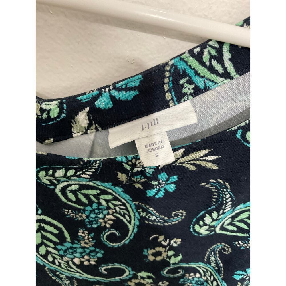 J. Jill Pleated V-Back Maxi Dress Blue Floral Paisley Small Cap Sleeves Stretch - Picture 6 of 7